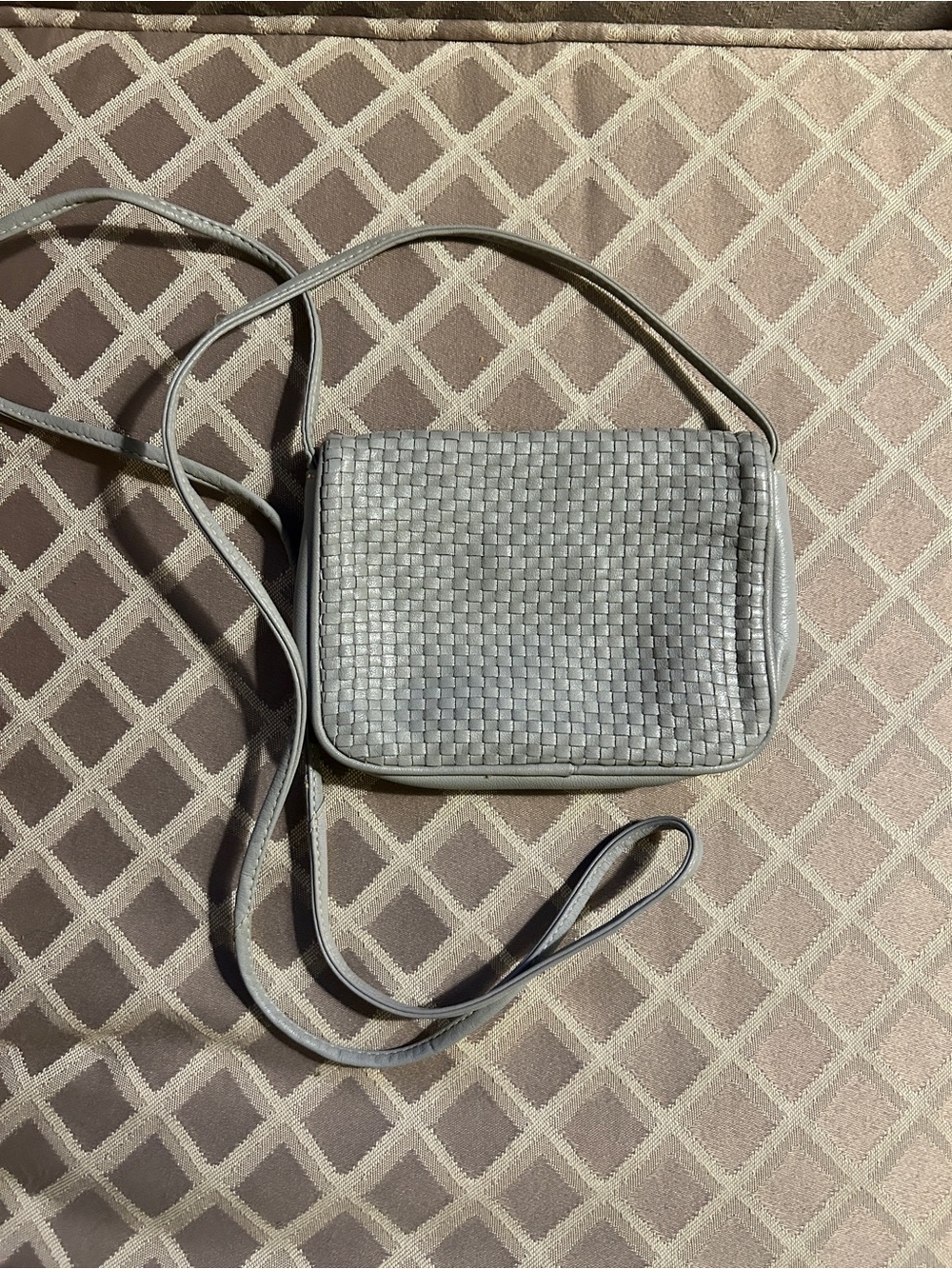 Vintage Ganson Woven Leather Crossbody Bag in Light Gray